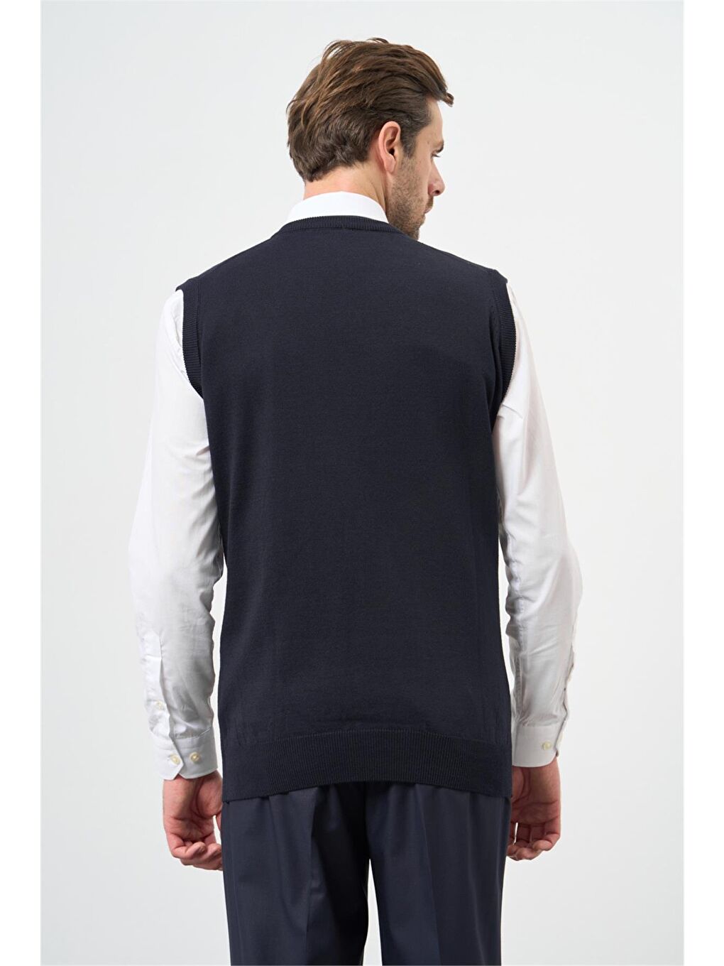 Koyu Lacivert Düz Örme V Yaka Classic Comfort Fit Triko 1012245003-4