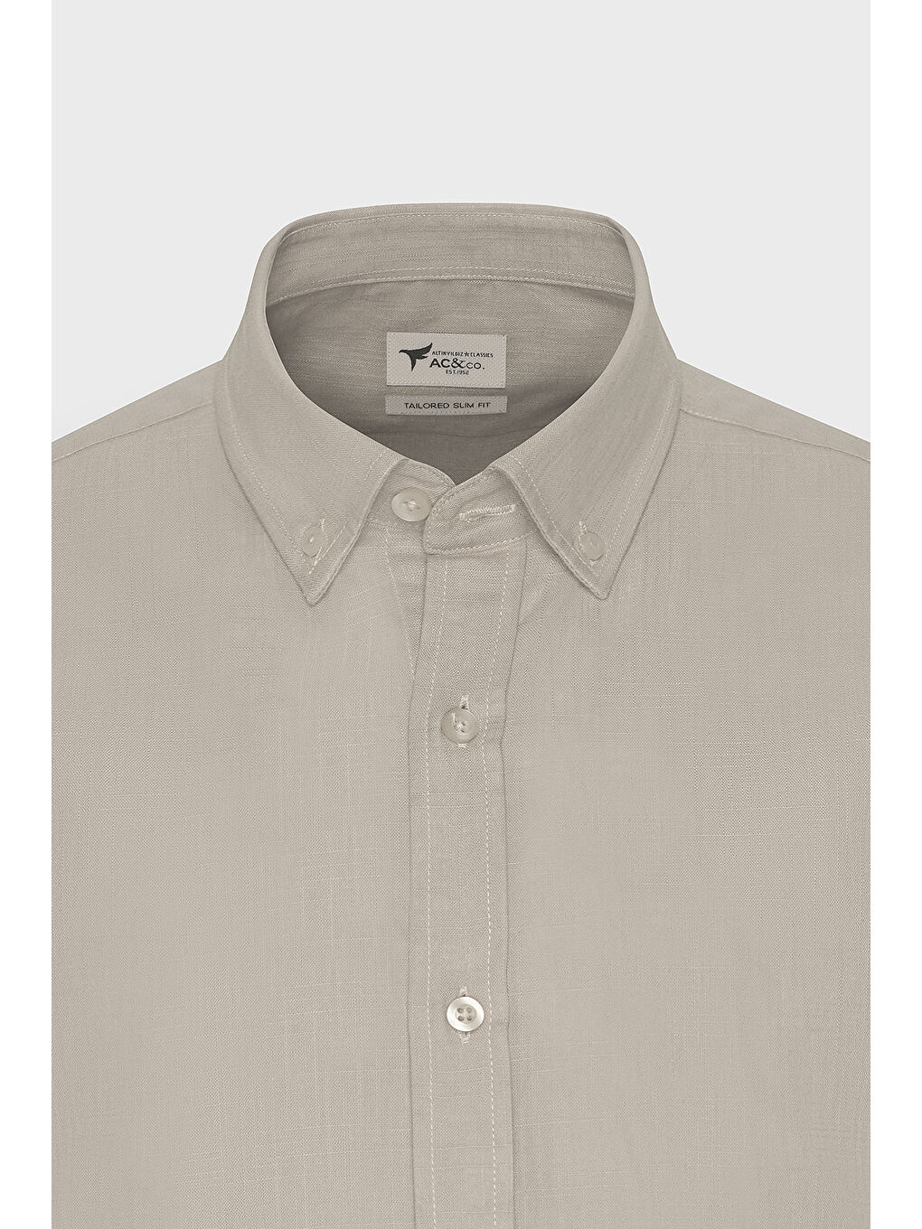 Erkek Bej %100 Pamuk Oxford Slim Fit Dar Kesim Düğmeli Yaka Flamlı Gömlek-7