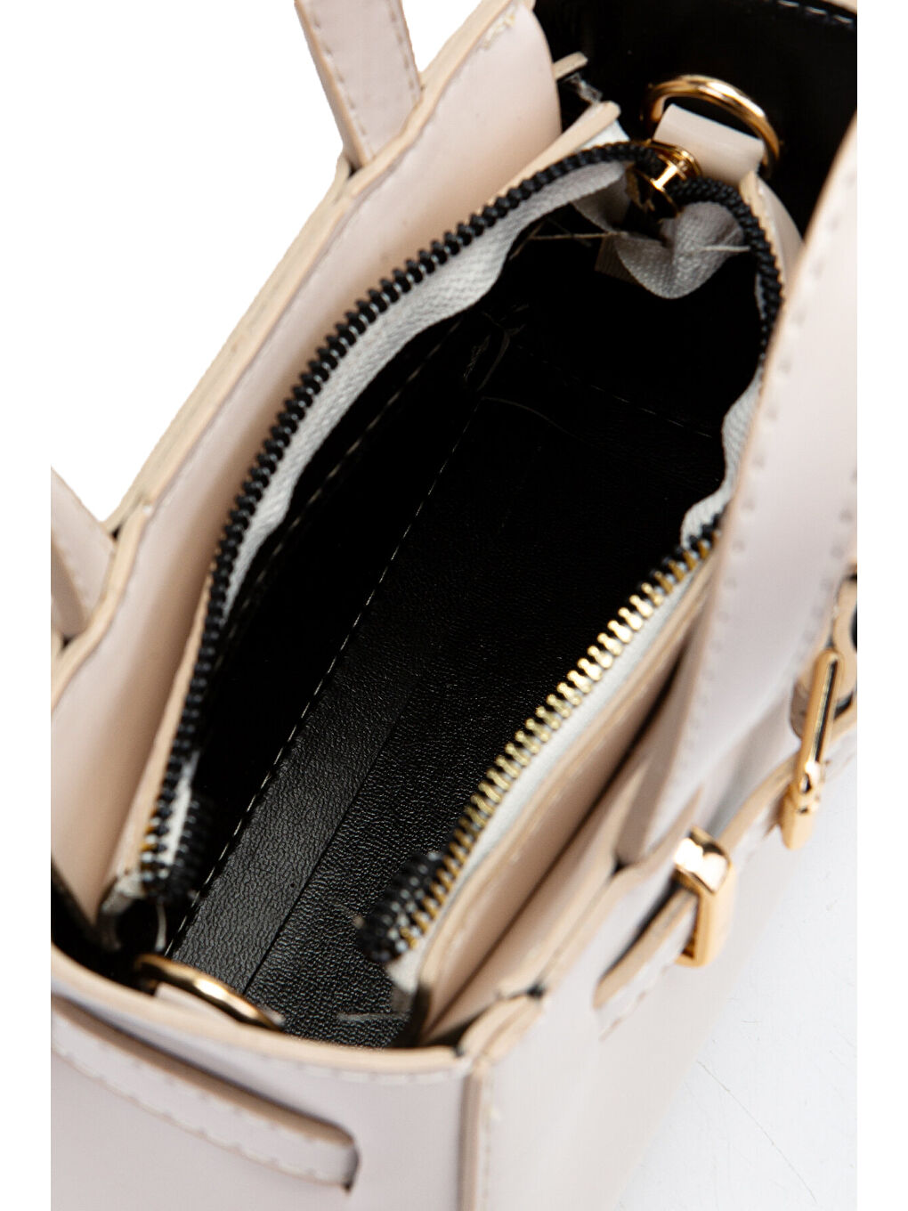 Kahverengi Kemer Detaylı Mini Nadia Kadın Çapraz Çanta Krem-5