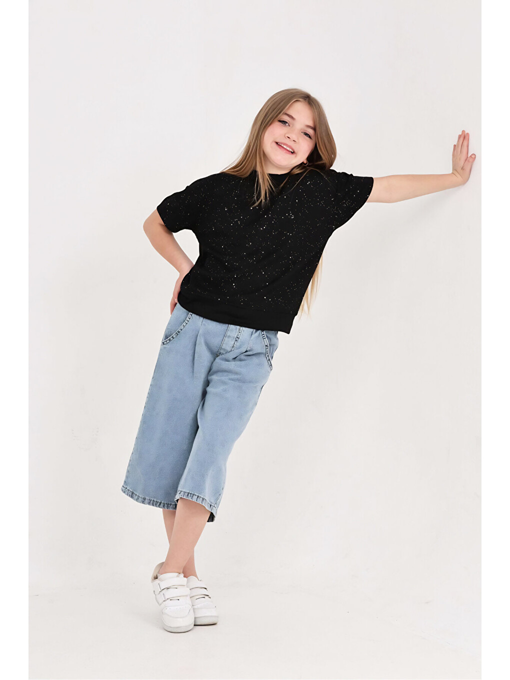 Siyah Kız Çocuk Jean Kaprili 2'li Alt-Üst Takım 7-12 Yaş 12673SK-1