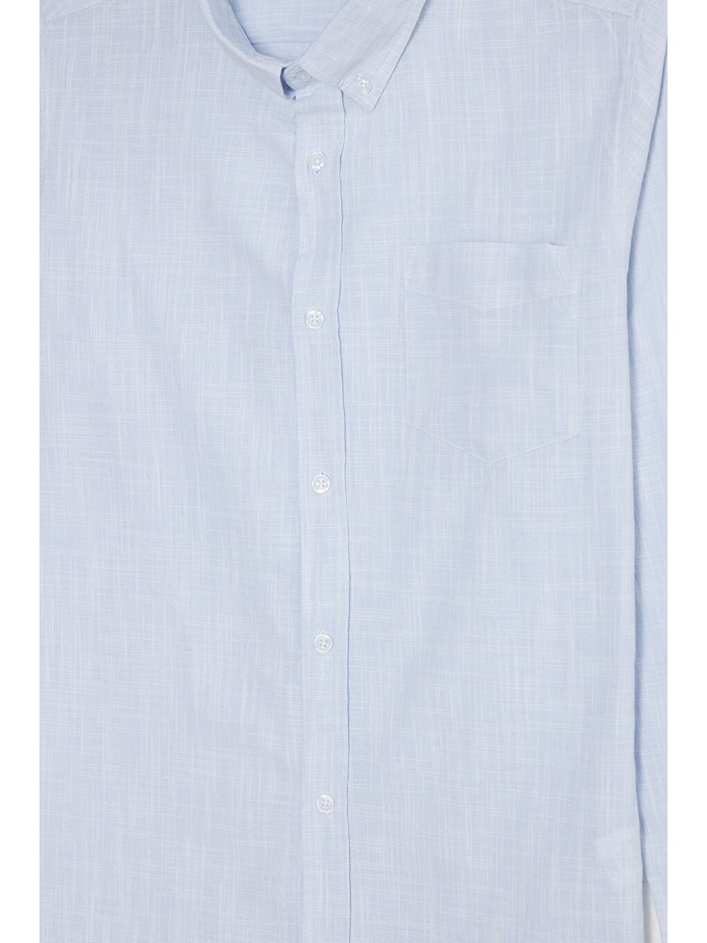 Erkek Slim Fit Dar Kesim Uzun Kollu %100 Pamuk Keten Efektli Düğmeli Yaka Rahat Mavi Gömlek-5