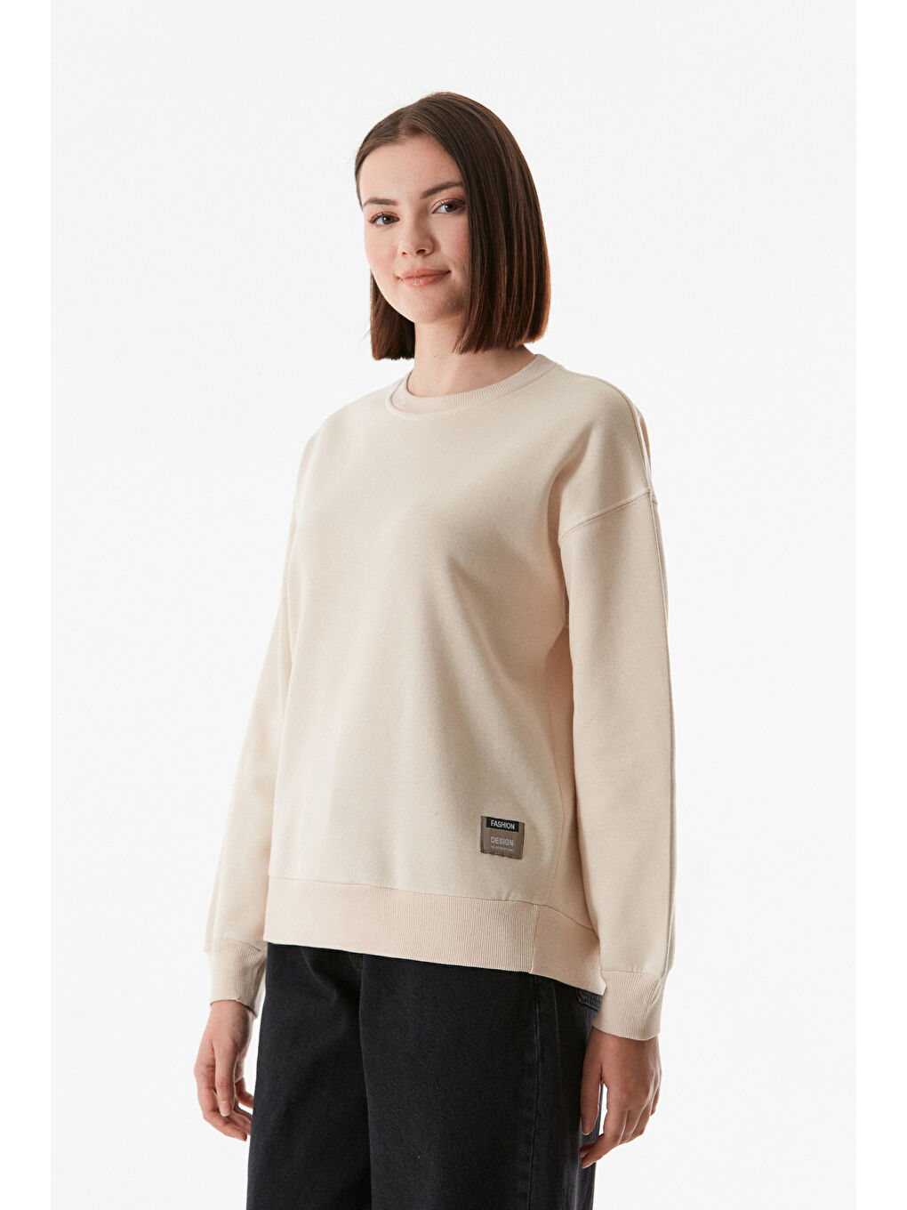 Fullamoda Bej Basic Bisiklet Yaka Sweatshirt - 2