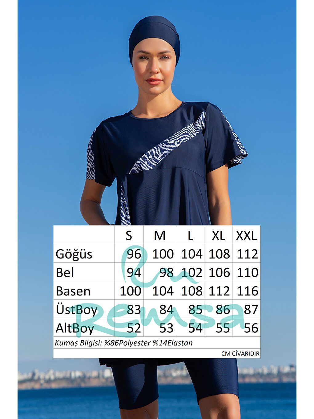 Elastanlı Kısa Kollu Yarı Kapalı Mayo 25222 2 Lacivert-2