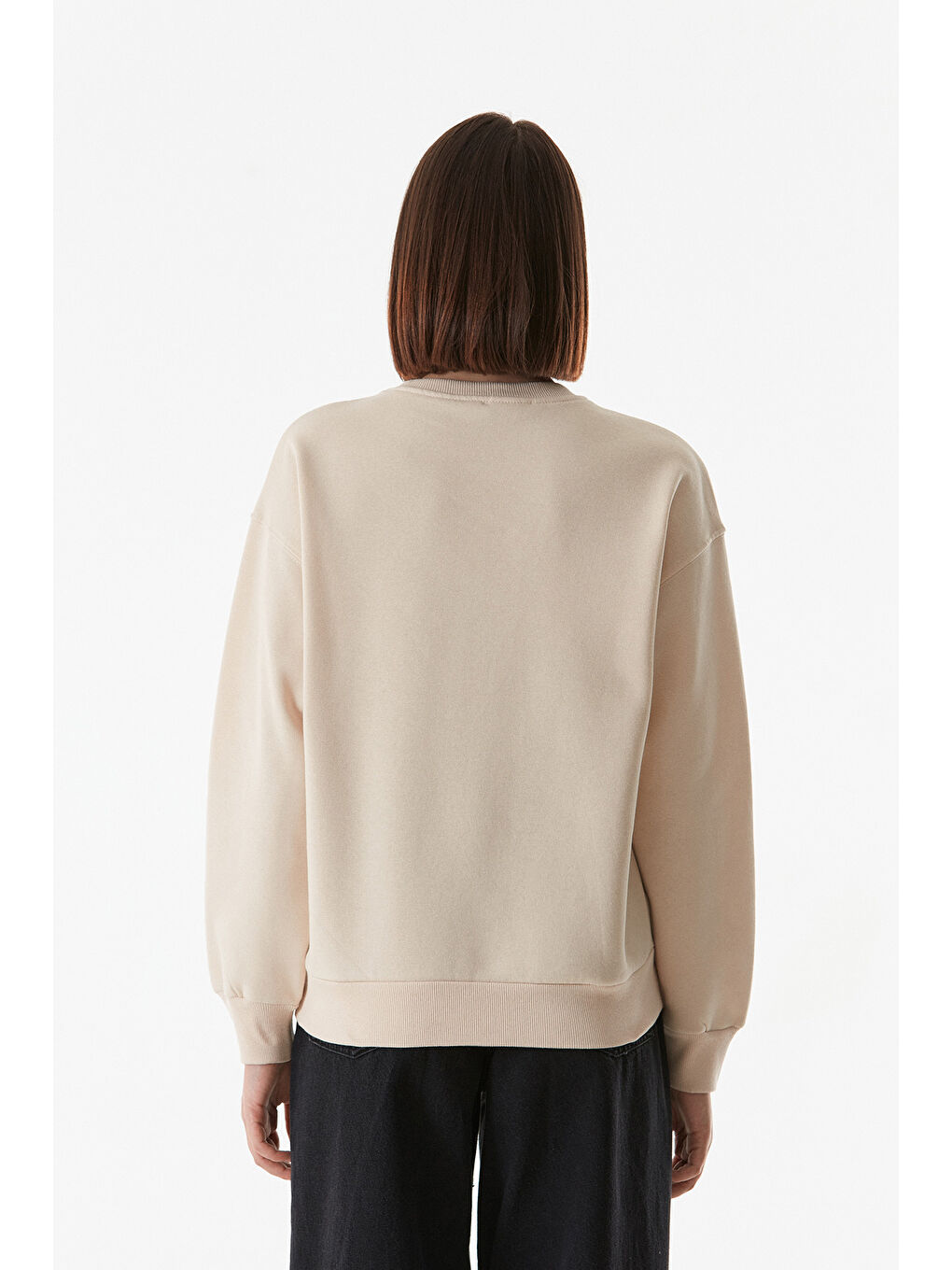 Fullamoda Bej Basic Bisiklet Yaka Sweatshirt - 3