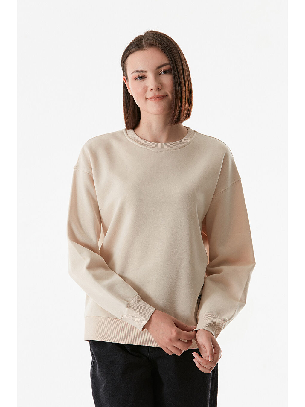 Fullamoda Bej Basic Bisiklet Yaka Sweatshirt - 4