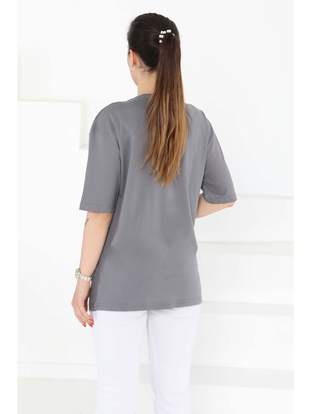 Oversize Kısa Kollu T-Şhirt Gri - 27118-5