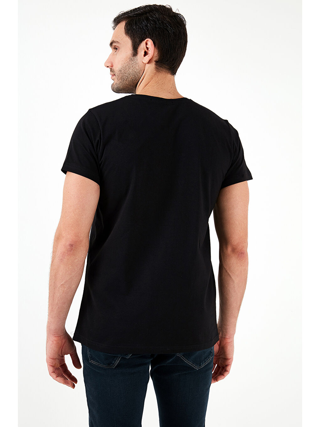 Lacivert Pamuklu Slim Fit Bisiklet Yaka Baskılı 3'lü Paket Tişört 541S31-5