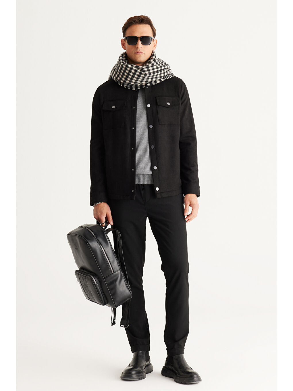 Erkek Gri Melanj Anti-Pilling Tüylenme Yapmayan Standart Fit Normal Kesim Bisiklet Yaka Triko Kazak-4