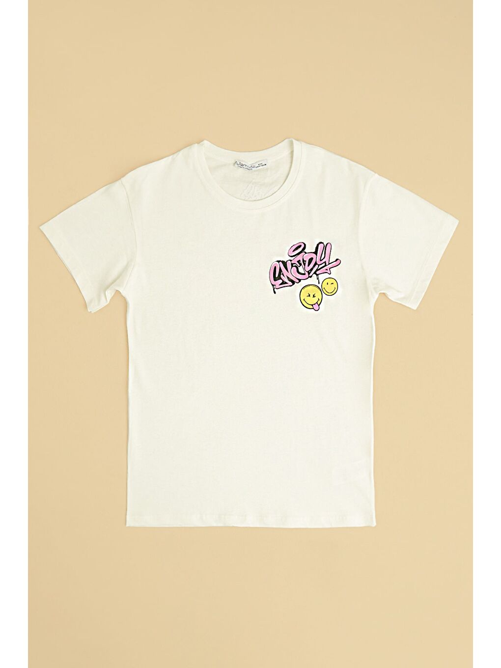 Ekru Enjoy Yazı Baskılı Kız Çocuk Tişört