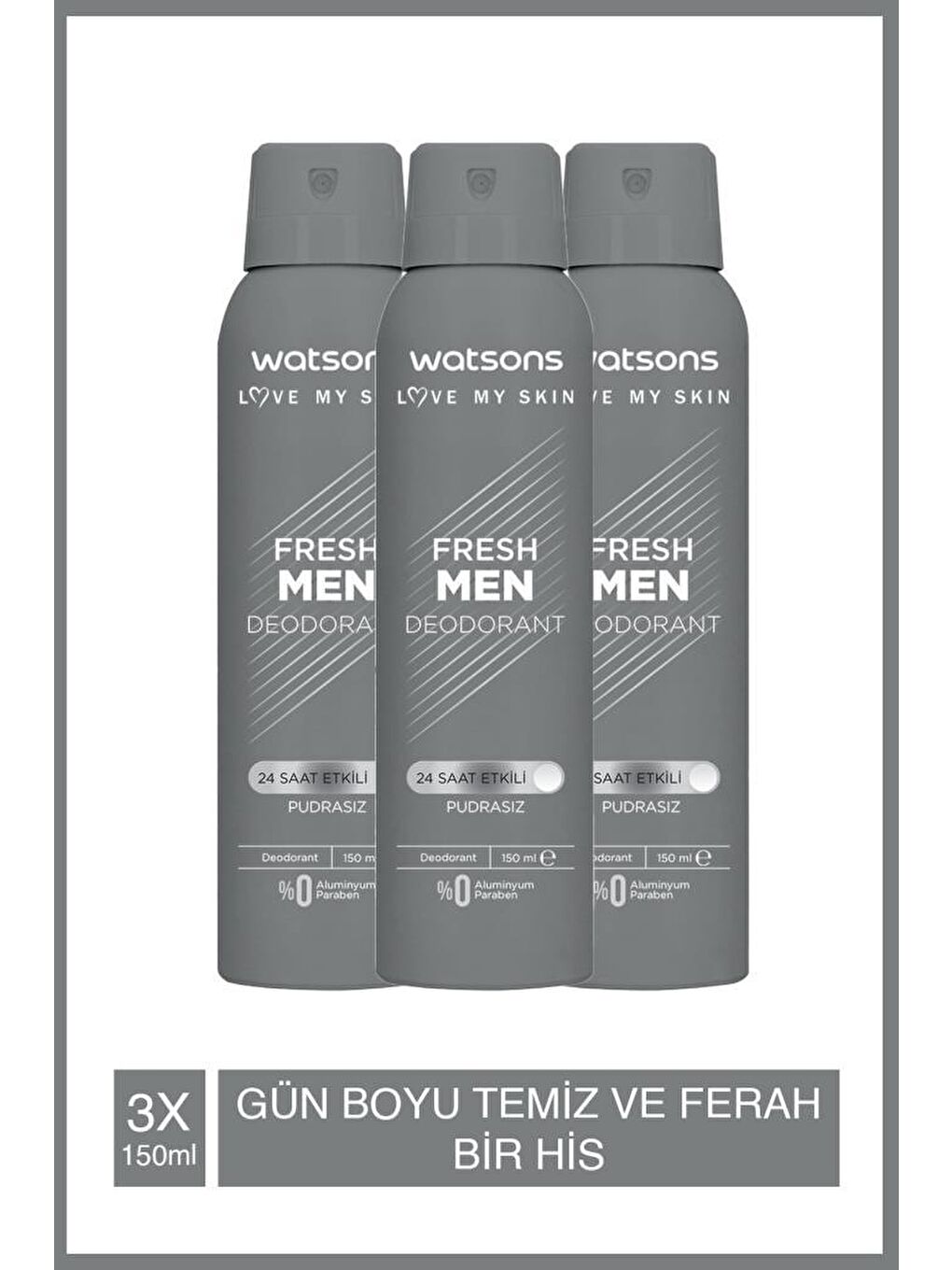 Watsons Açık Bej Fresh Men Pudrasız Deodorant Sprey 150 ml x 3 ADET