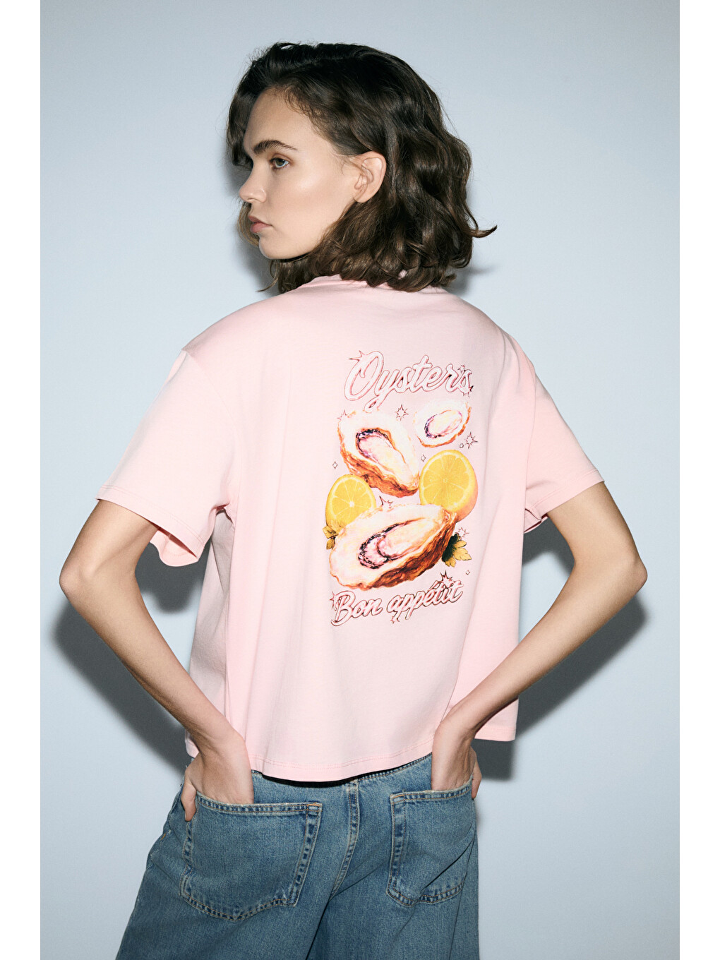 Pembe TILORIA Kadın Organik Pamuklu Baskılı Bisiklet Yaka Regular Fit SOMON T-Shirt-2