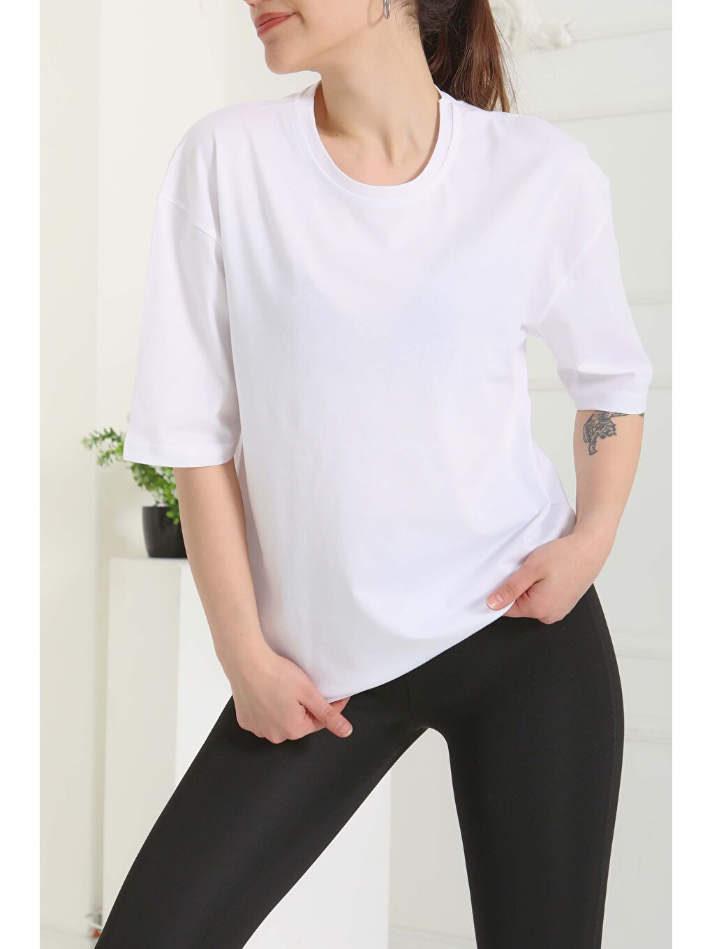 Oversize Kısa Kollu T-Şhirt Beyaz - 27118-1