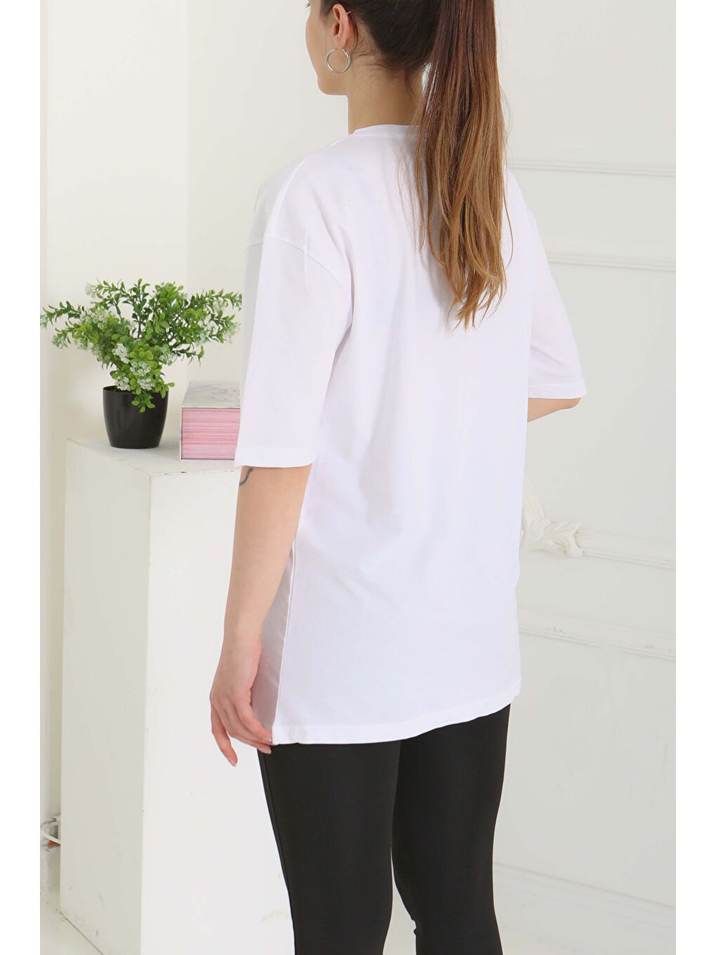 Oversize Kısa Kollu T-Şhirt Beyaz - 27118-2