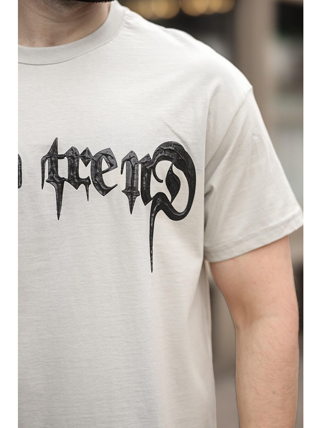 Boyalı Gri Baskılı %100 Pamuk Erkek T-Shirt E7141-3