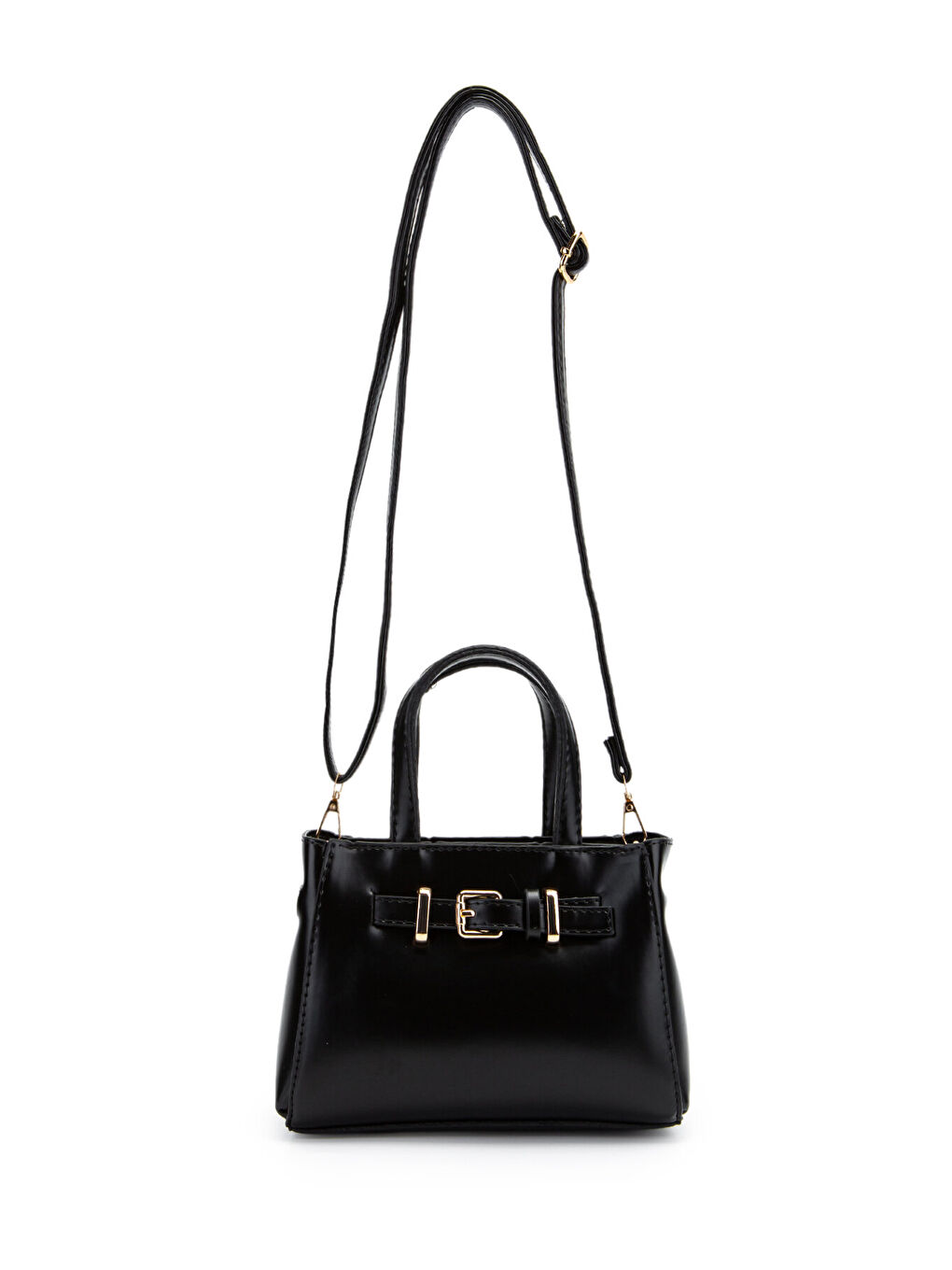 Kemer Detaylı Mini Nadia Kadın Çapraz Çanta Düz Siyah