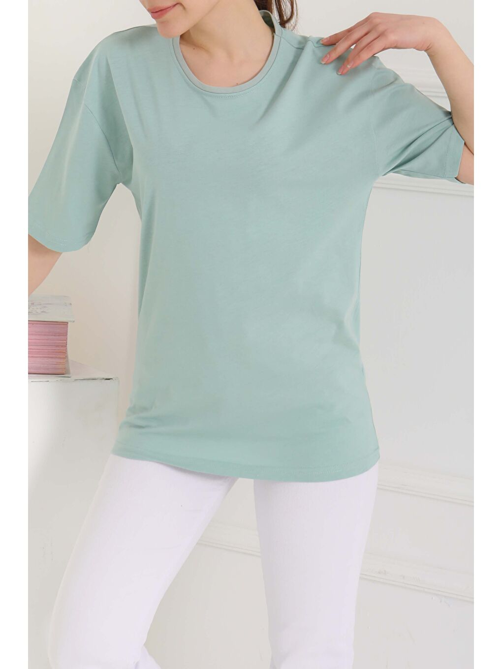 Yeşil Oversize Kısa Kollu T-Şhirt Mint - 27118-1
