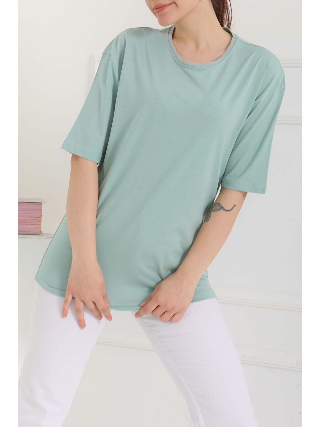Yeşil Oversize Kısa Kollu T-Şhirt Mint - 27118-2