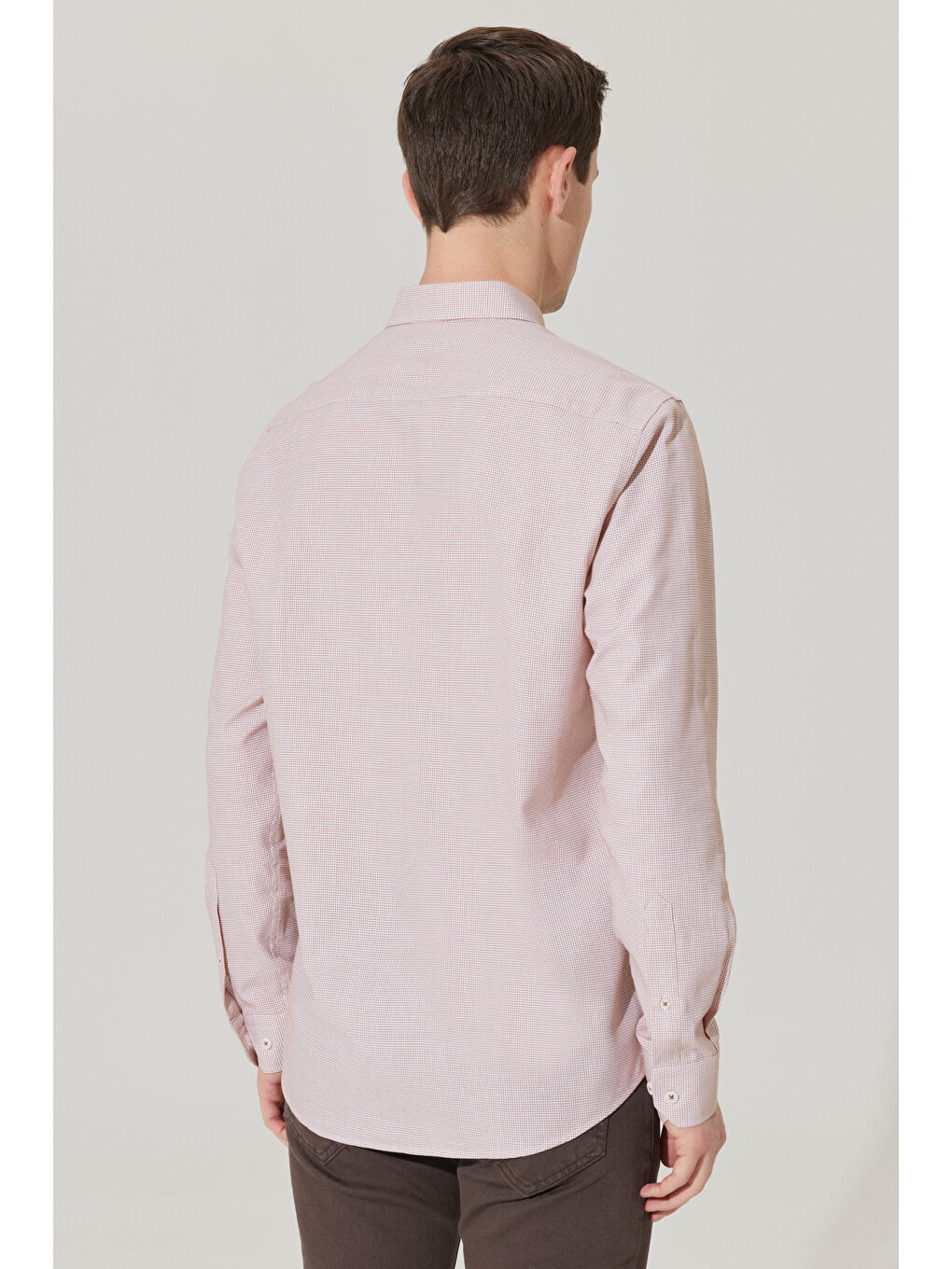 Erkek Beyaz-Kiremit Slim Fit Dar Kesim Düğmeli Yaka Armürlü Gömlek-5