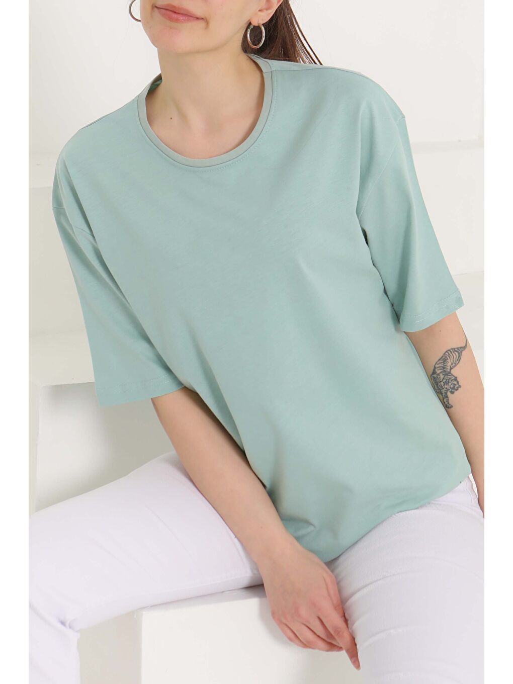 Yeşil Oversize Kısa Kollu T-Şhirt Mint - 27118-5