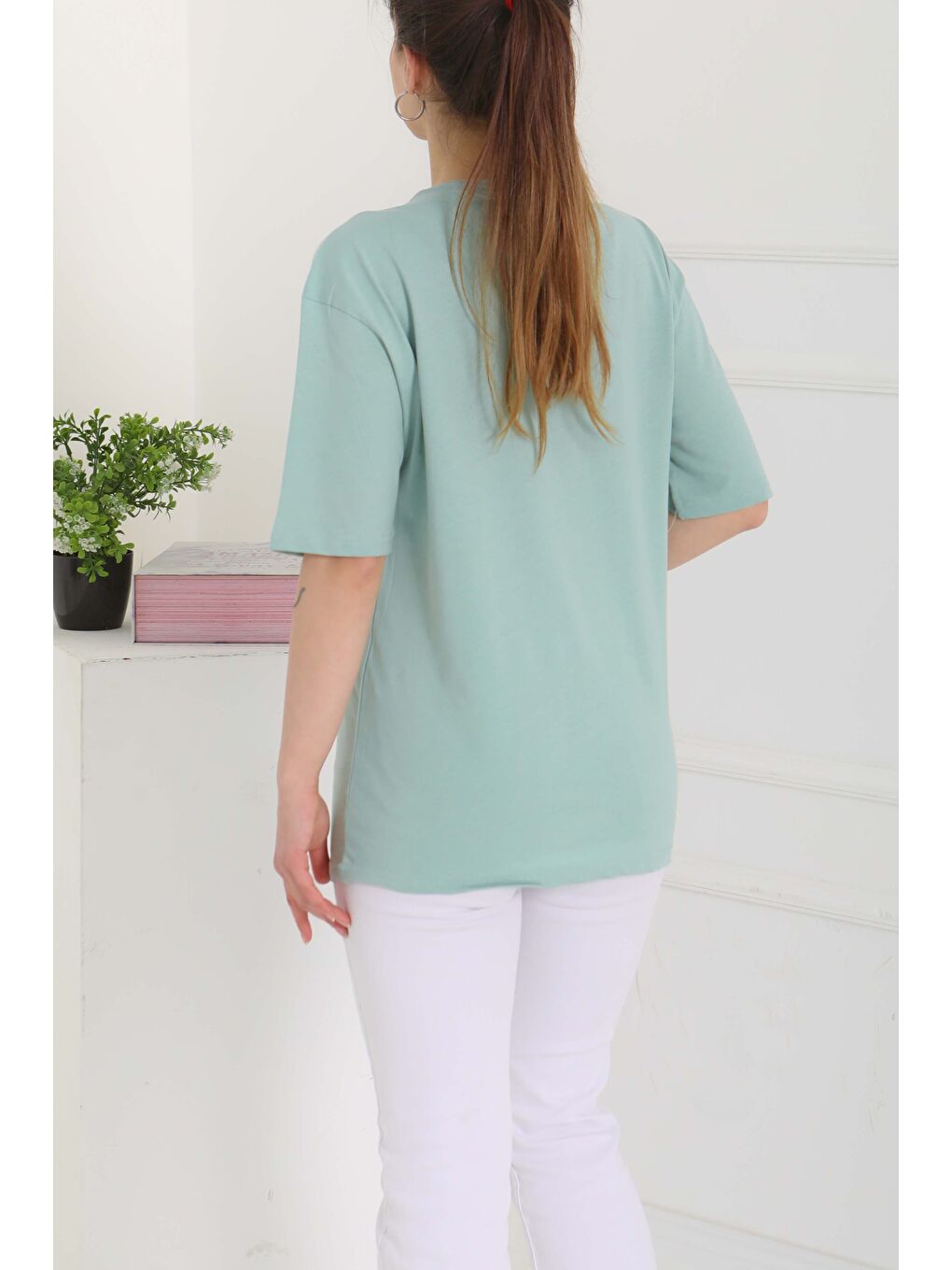 Yeşil Oversize Kısa Kollu T-Şhirt Mint - 27118-6