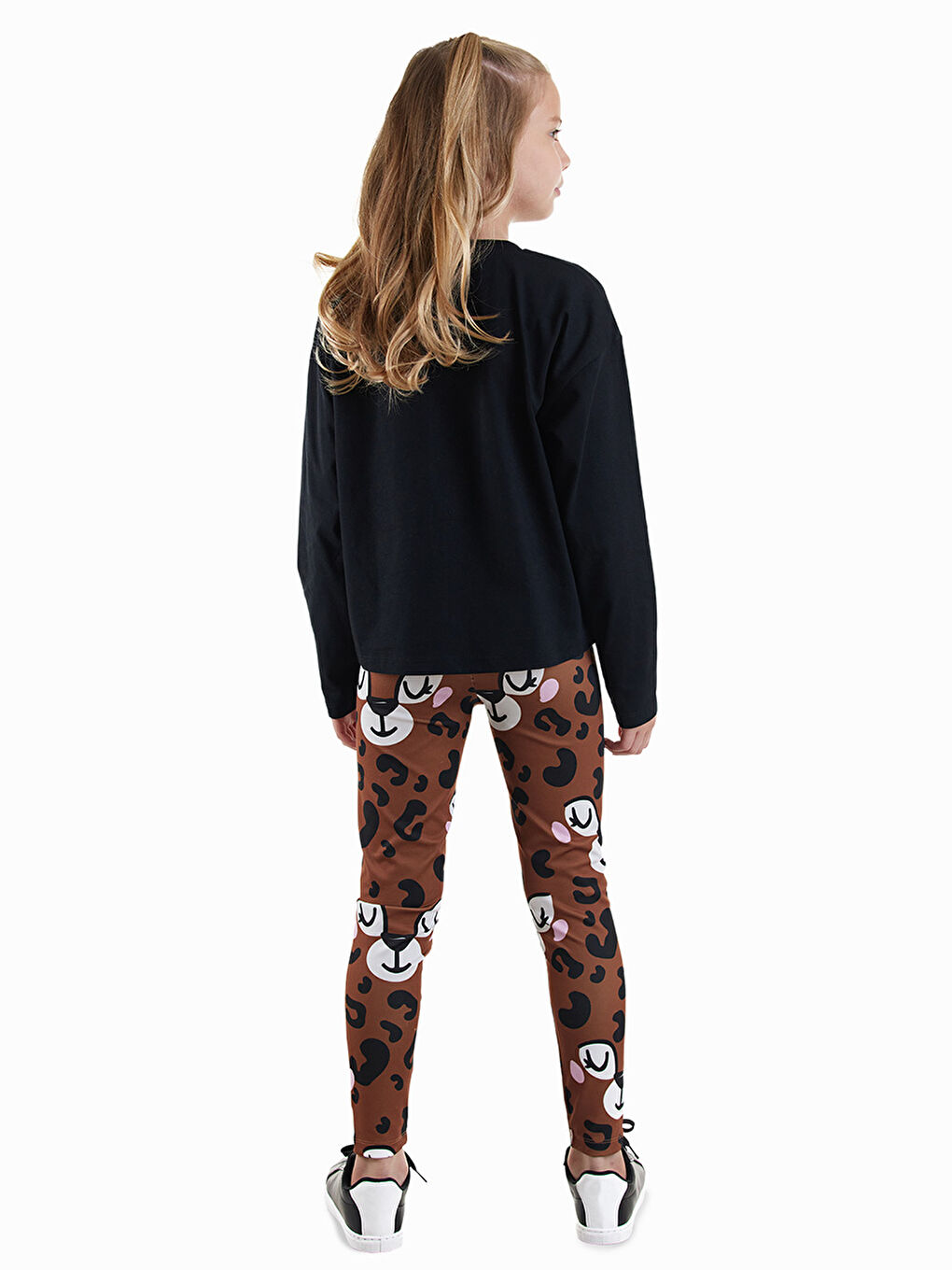 Siyah Leopar Kız Çocuk T-Shirt Tayt Takım-1