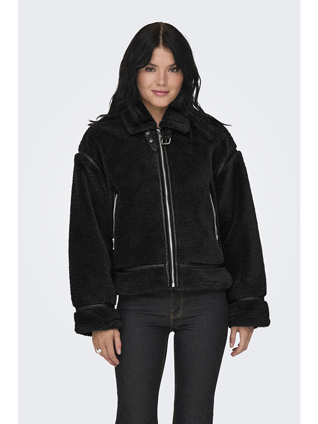 Siyah Onlmichelle Regular Fit Pelüş Mont 15326006-3