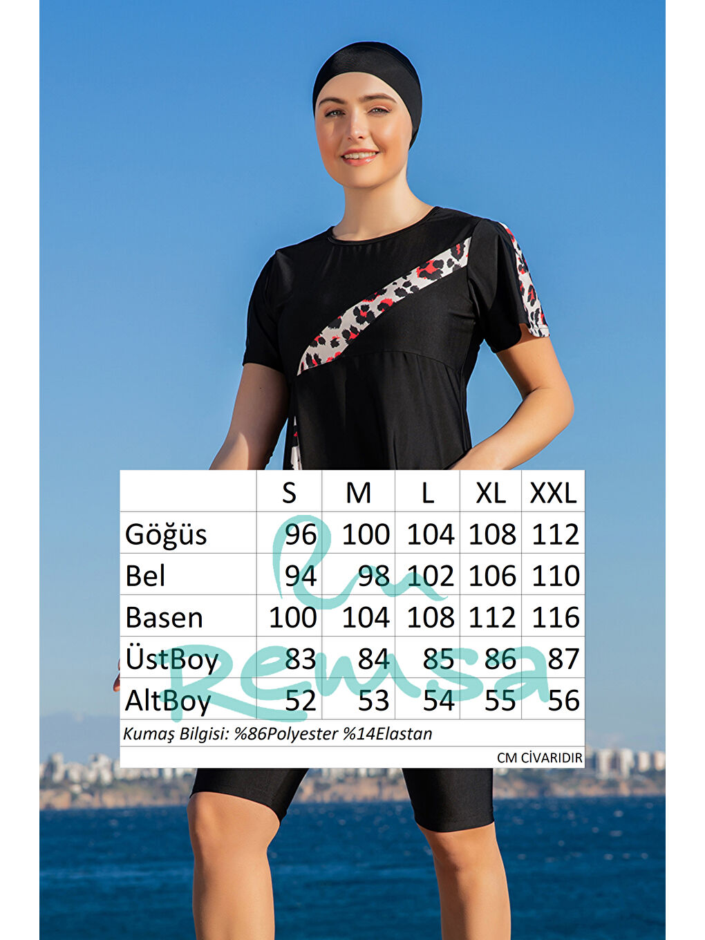 Elastanlı Kısa Kollu Yarı Kapalı Mayo 25222 1 Siyah-2