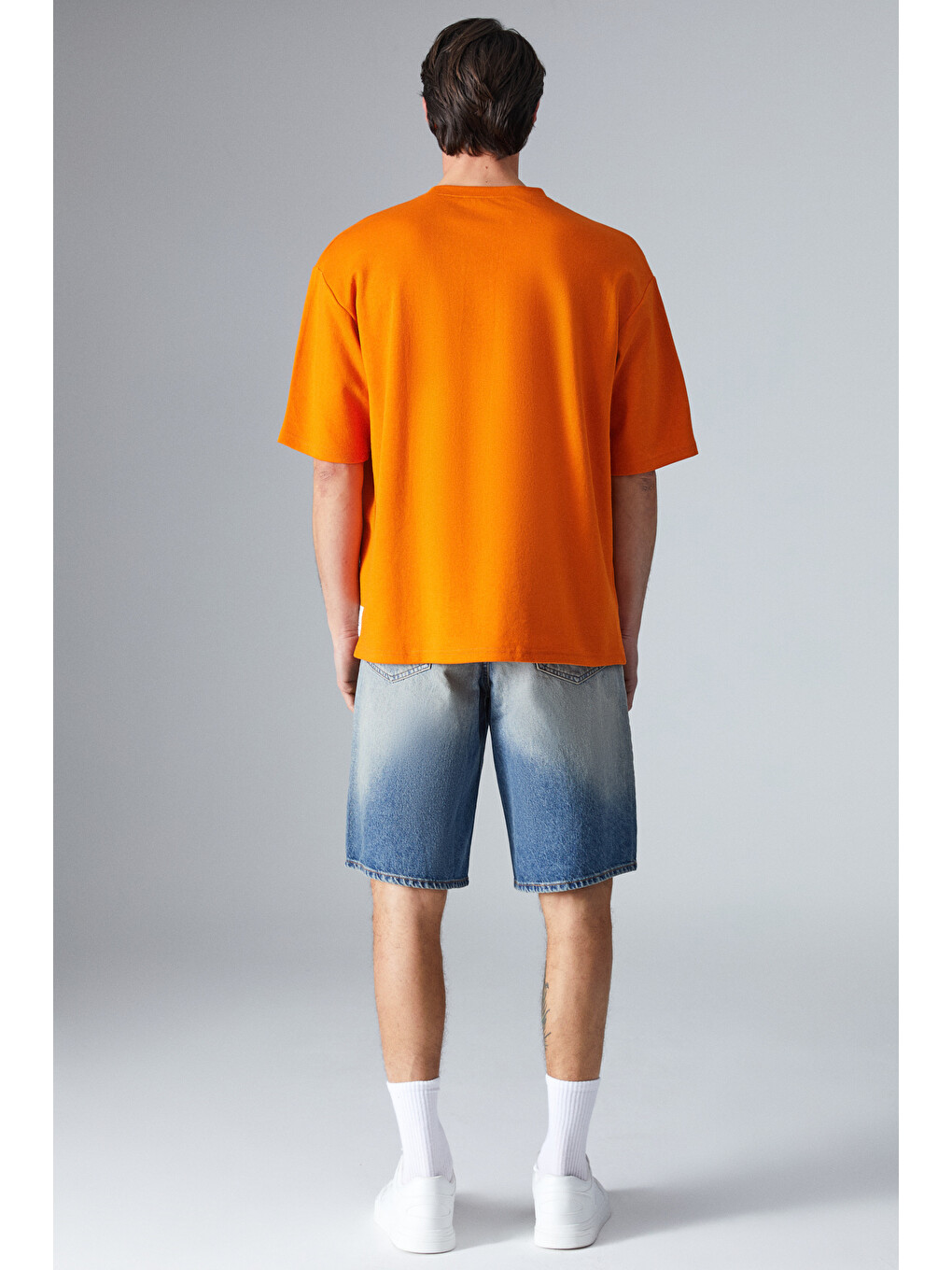 Turuncu JOEL Erkek %100 Organik Pamuklu Kalın Kumaşlı Özel Dokulu Etiket Detaylı Oversize TURUNCU T-Shirt-5