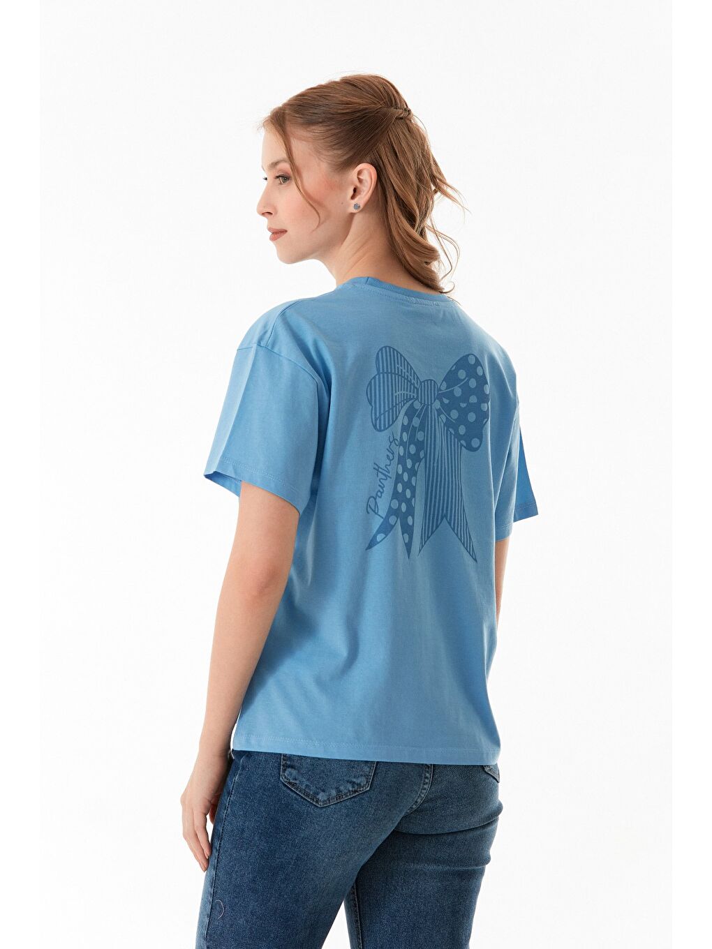 Mavi Önü Ve Arkası Baskılı Bisiklet Yaka Tişört-3