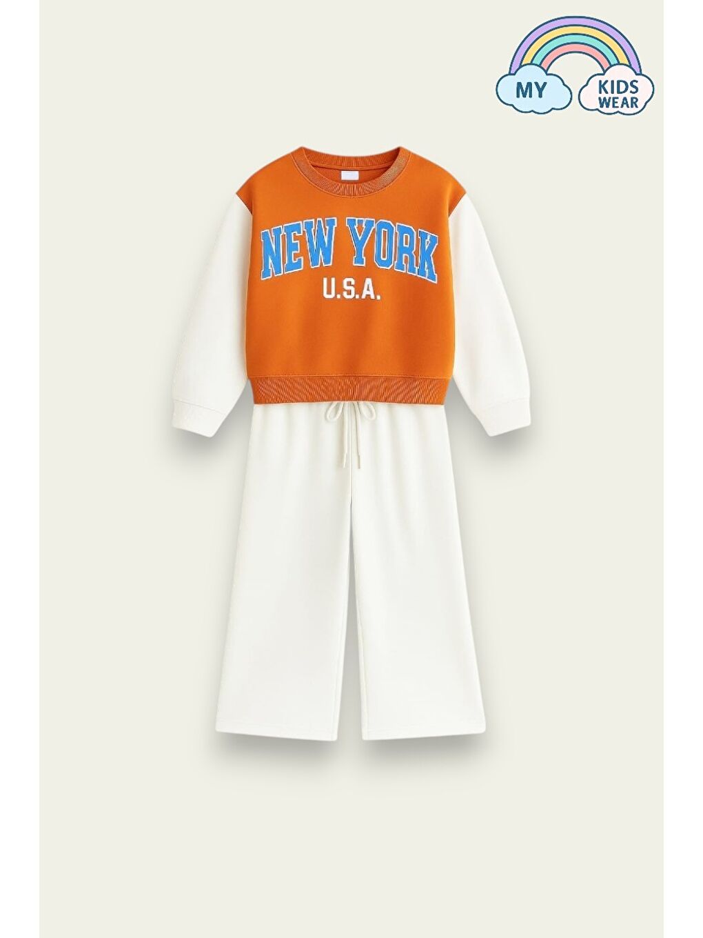 Turuncu Kız Çocuk New York Baskılı İkili Takım 4-12 Yaş 12078