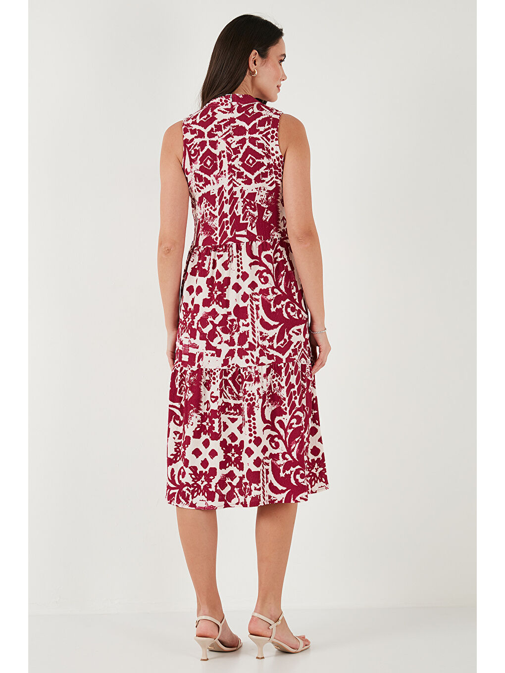 Mürdüm Desenli Regular Fit Kolsuz Kadın Elbise 5865731-1