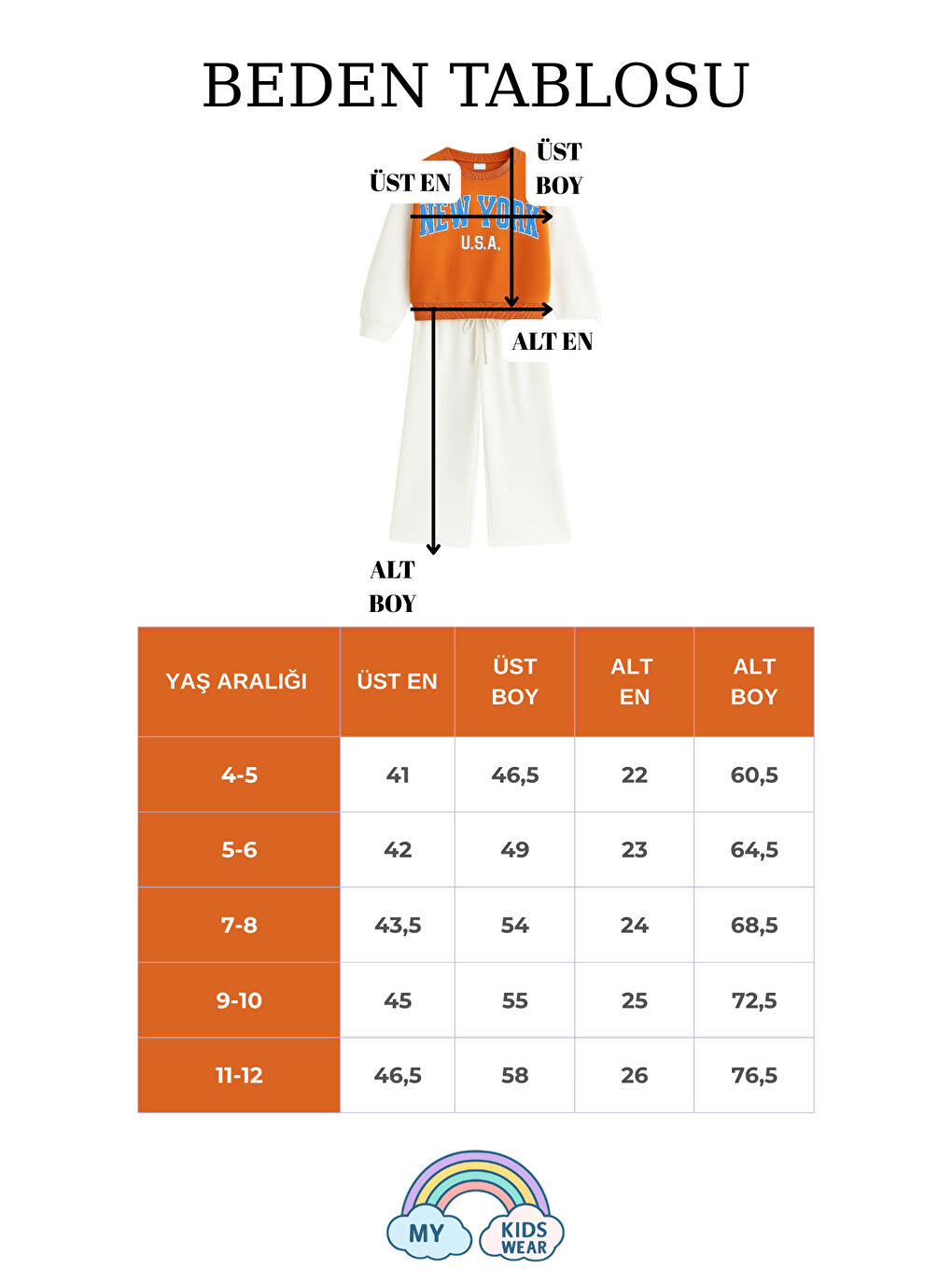 Turuncu Kız Çocuk New York Baskılı İkili Takım 4-12 Yaş 12078-1