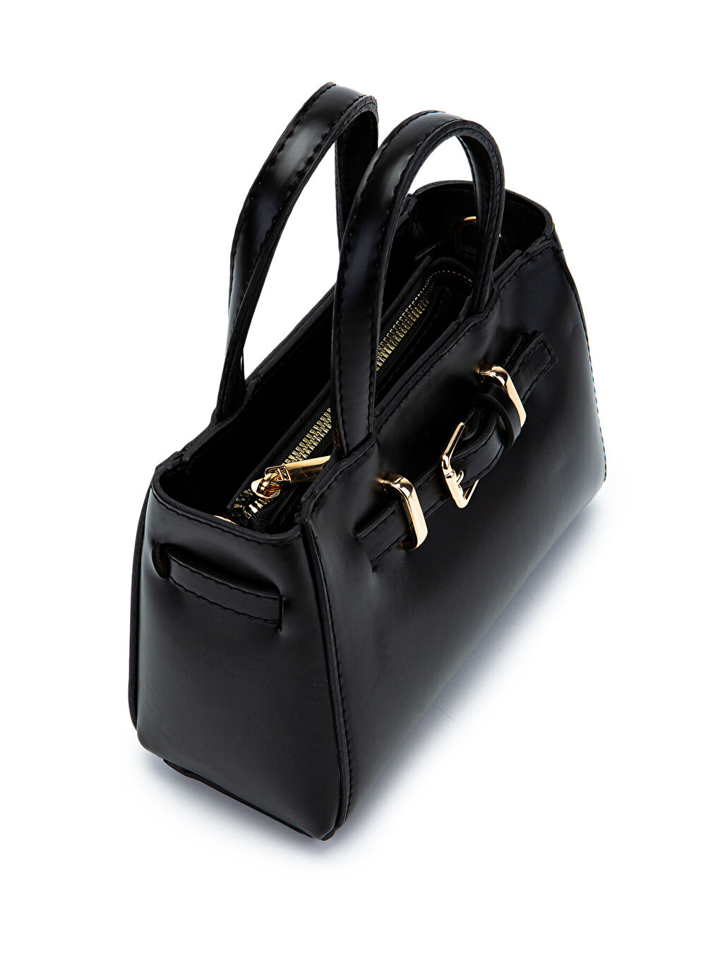 Kemer Detaylı Mini Nadia Kadın Çapraz Çanta Düz Siyah-4