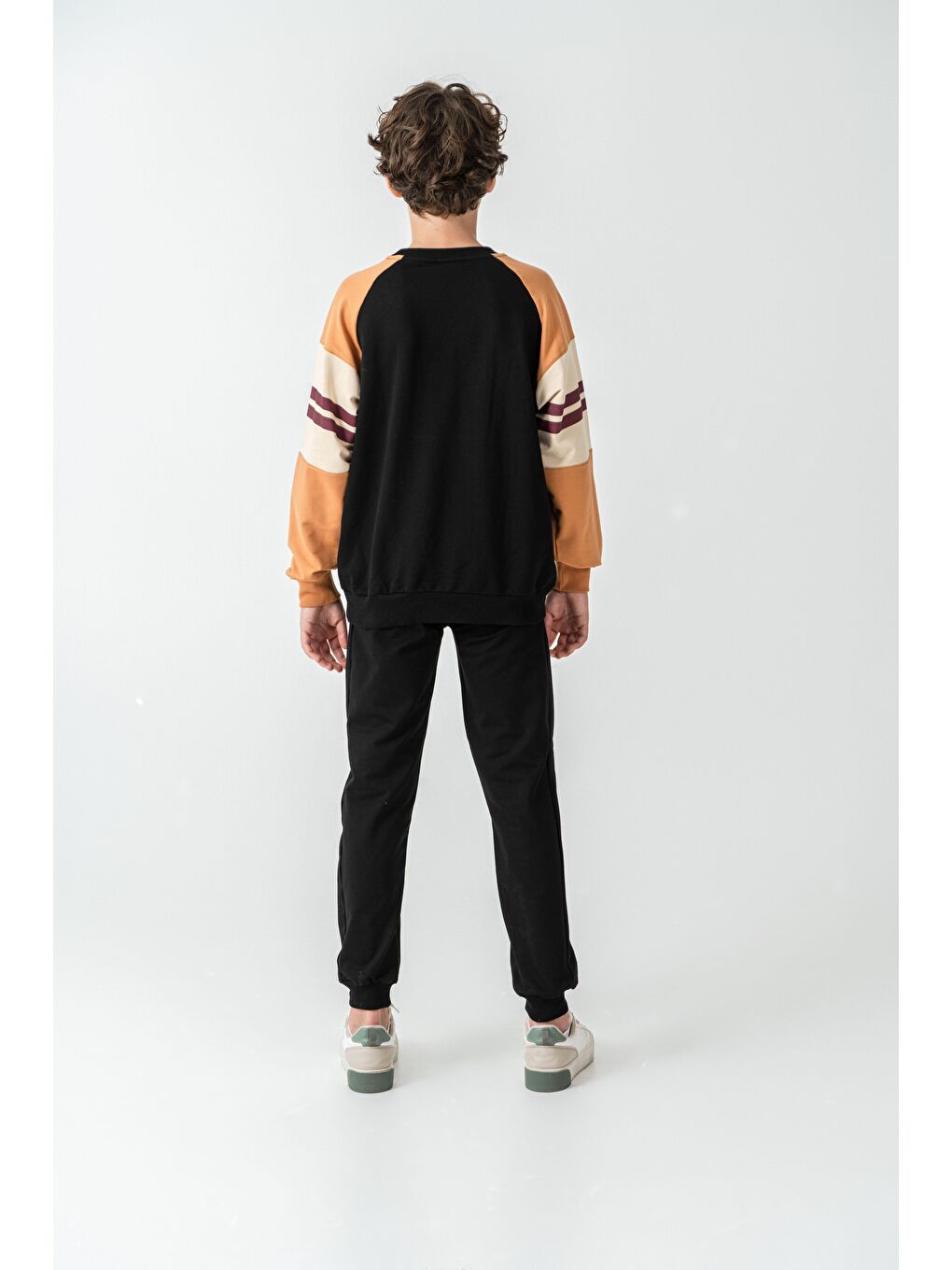 Siyah Long Beach Baskılı Üst Sweat Kollar Garnili  Erkek Çocuk Alt Üst Eşofman Takımı-3