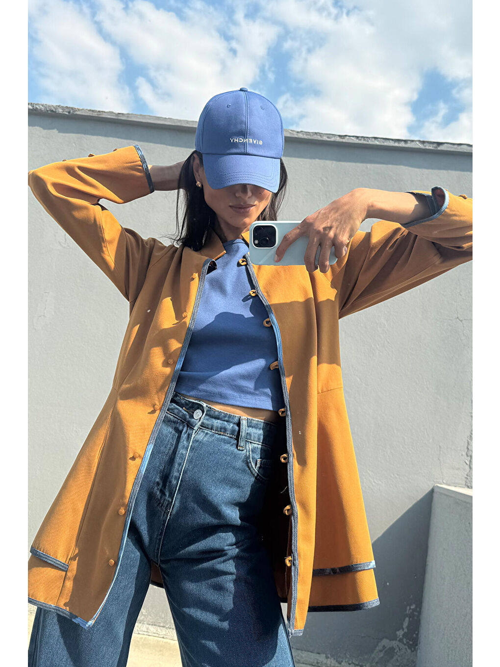 Sarı Etek Ucu Volanlı Gabardin Ceket