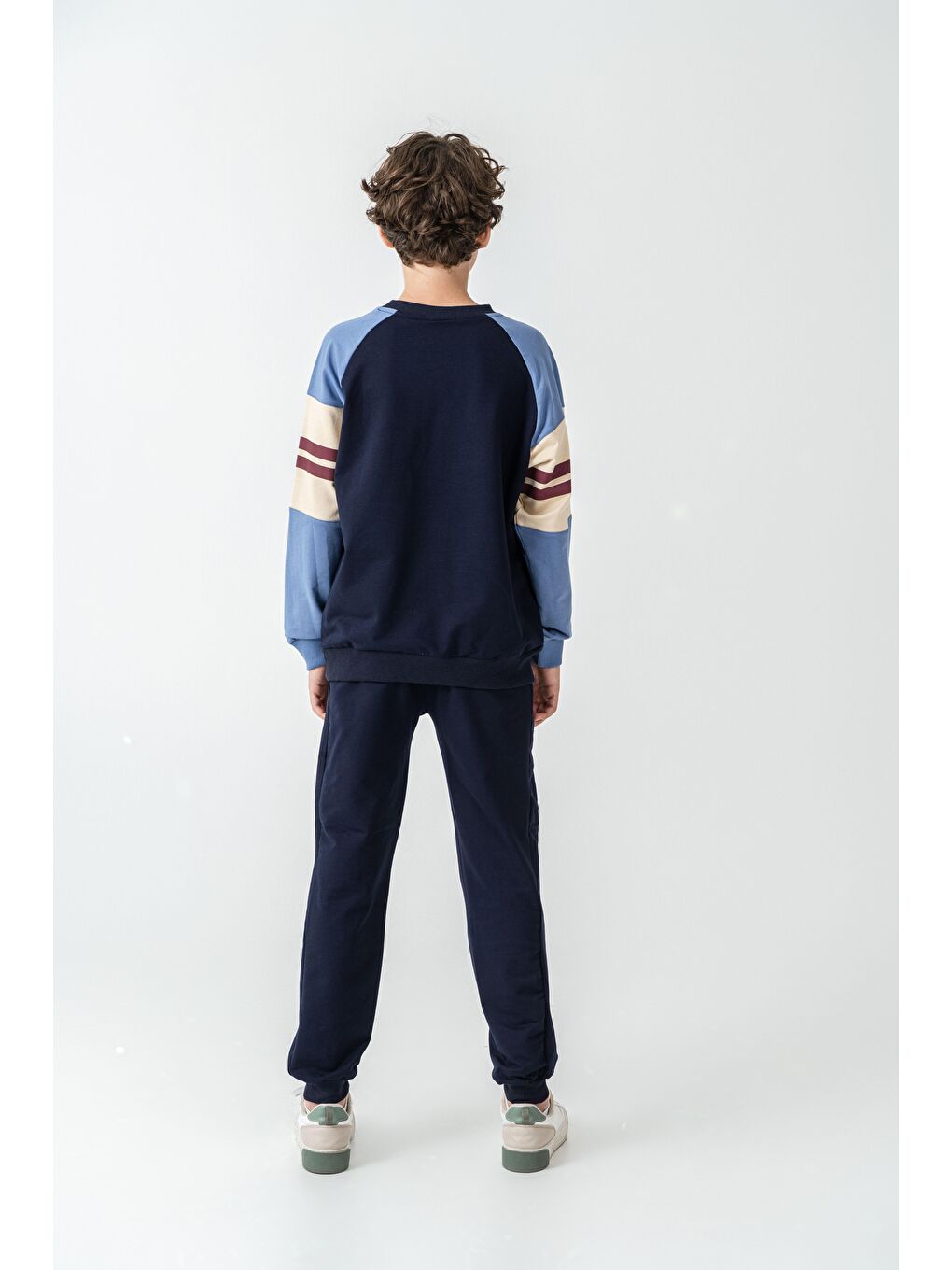 Lacivert Long Beach Baskılı Üst Sweat Kollar Garnili  Erkek Çocuk Alt Üst Eşofman Takımı-3