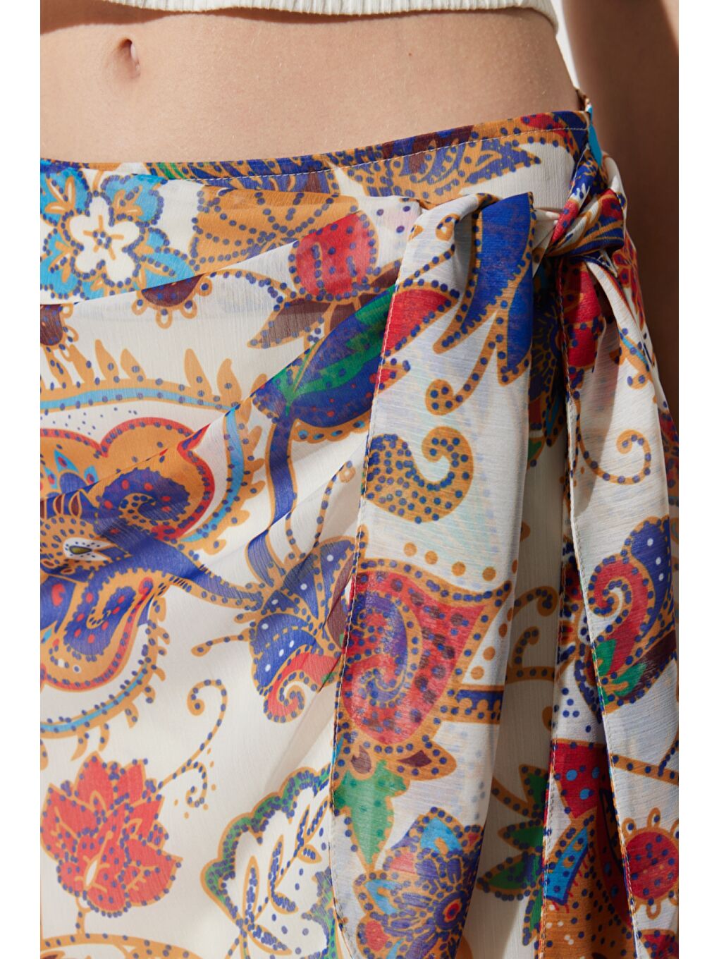 Karışık Regular Fit Normal Kesim Yüksek Bel Yandan Bağlamalı Kısa Etek-5