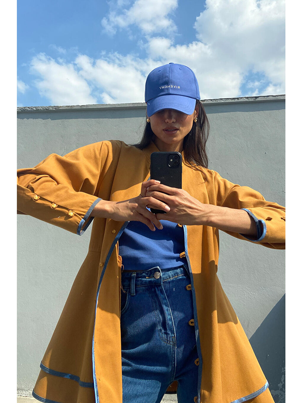 Sarı Etek Ucu Volanlı Gabardin Ceket-2