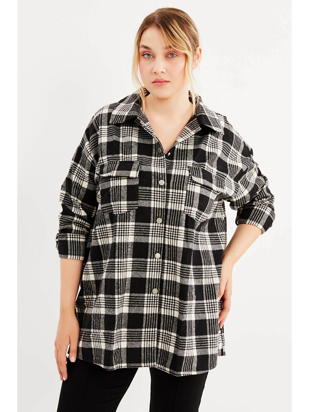 Mylinemoda Siyah Oduncu Oversize Gömlek - 1