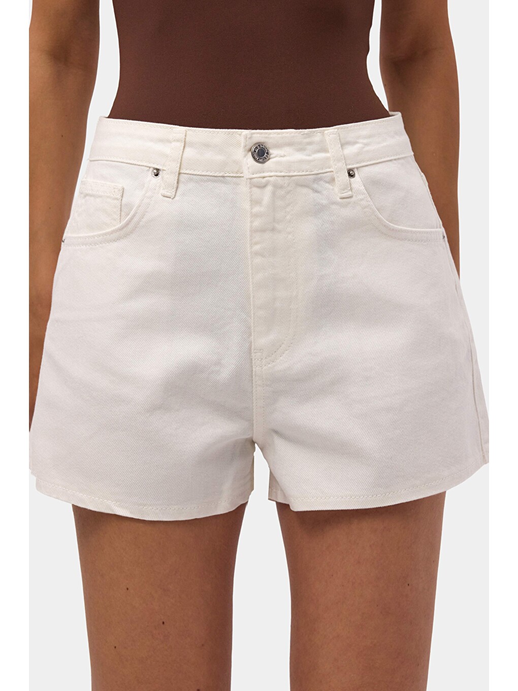 Kadın Kırık Beyaz 7s6-101 Mini Mom Denim Şort