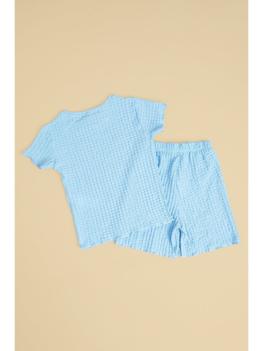 Mavi Kiraz Nakışlı Dokulu Şortlu Kız Çocuk 2 Li Takım-1