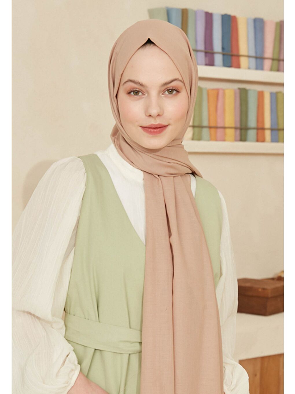 Bej İnce Pamuk Vual Şal Nude-1
