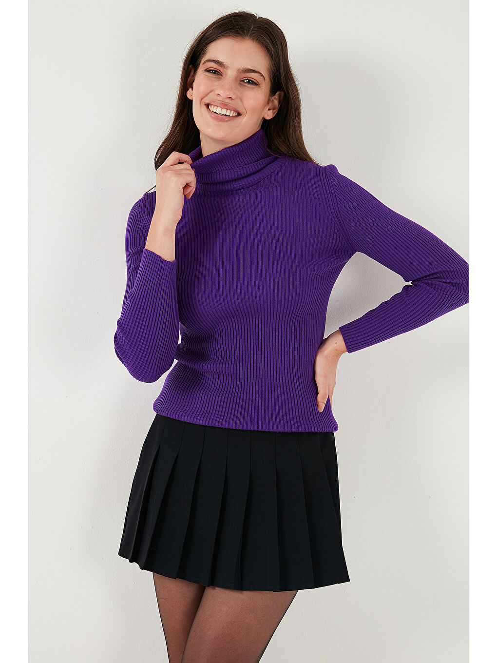 Mor Fitilli Regular Fit Balıkçı Yaka Soft Akrilik Kadın Kazak 4614102-4