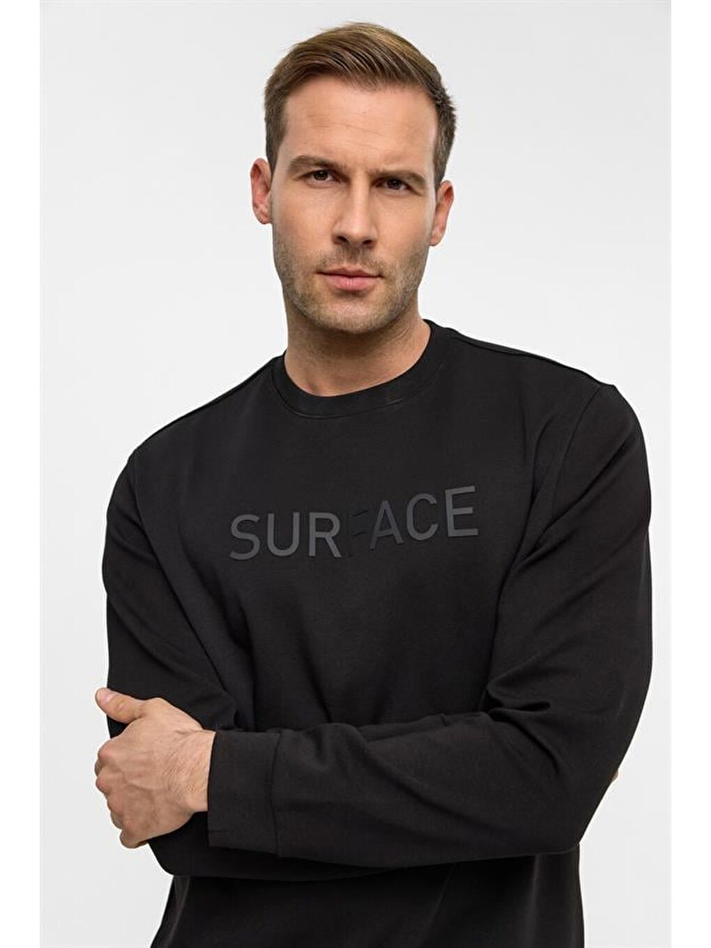 Siyah Regular Düz Bisiklet Yaka Sweatshirt-3