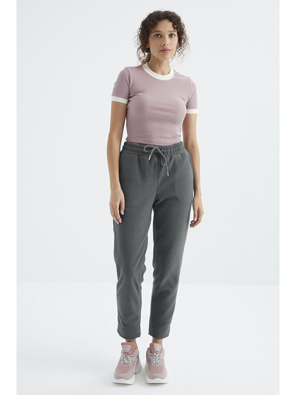 Yeşil Çağla Yüksel Bel Rahat Form Geniş Paça Cepli Kadın Polar Eşofman Alt - 94623-2