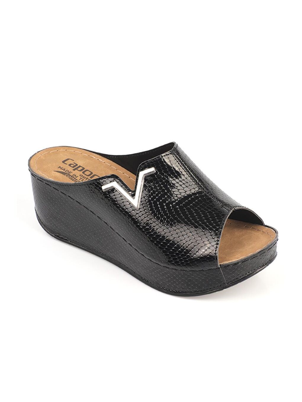 Siyah 6145 Kadın Dolgu Topuklu V Toka Terlik-2