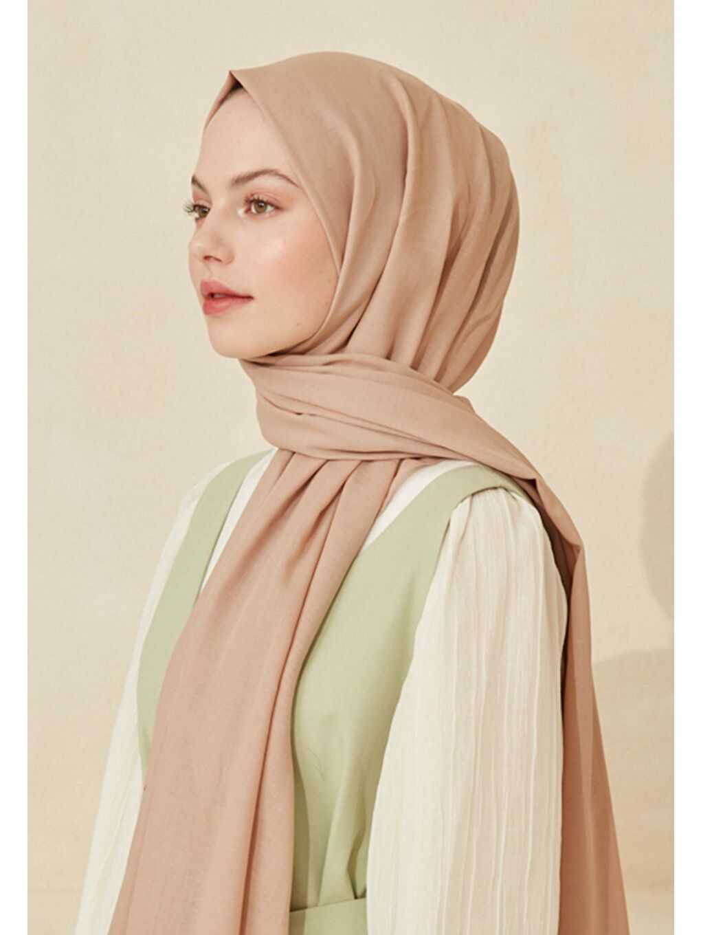 Bej İnce Pamuk Vual Şal Nude-3