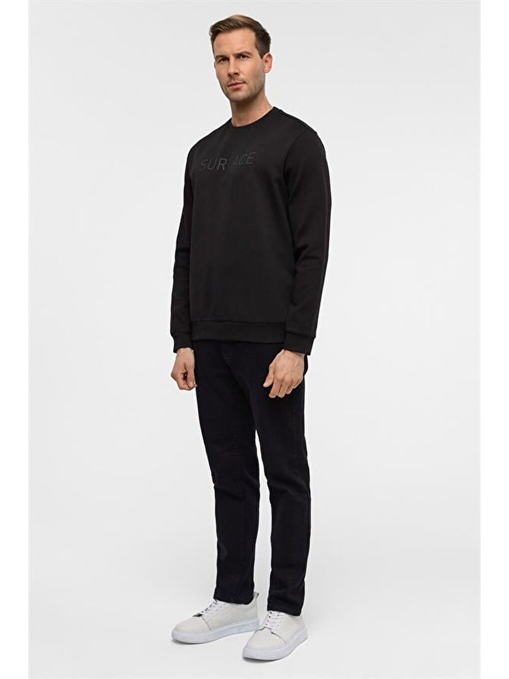 Siyah Regular Düz Bisiklet Yaka Sweatshirt-4