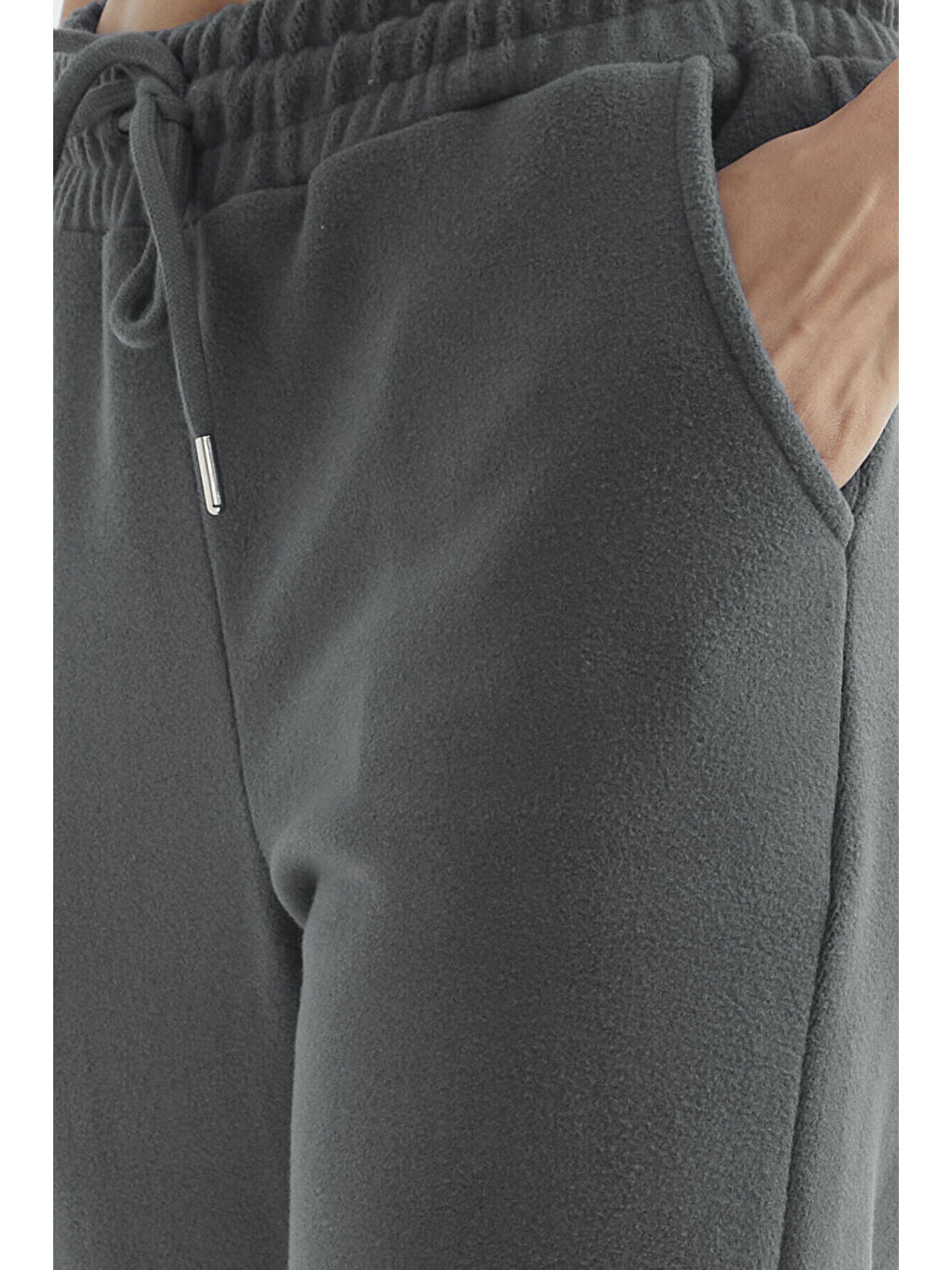 Yeşil Çağla Yüksel Bel Rahat Form Geniş Paça Cepli Kadın Polar Eşofman Alt - 94623-3