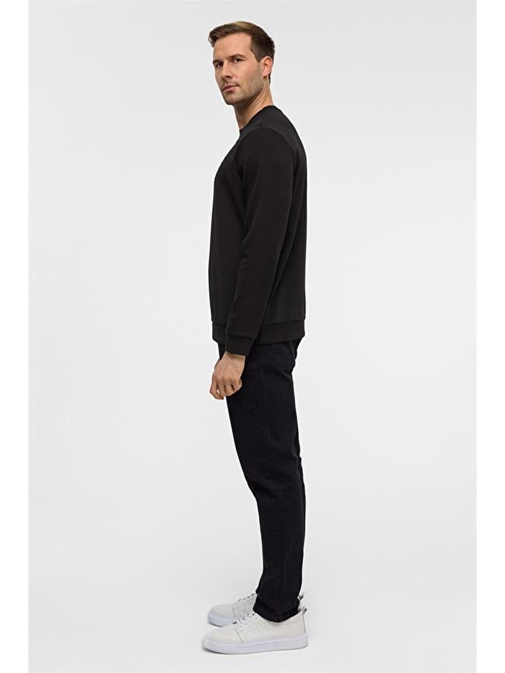 Siyah Regular Düz Bisiklet Yaka Sweatshirt-6